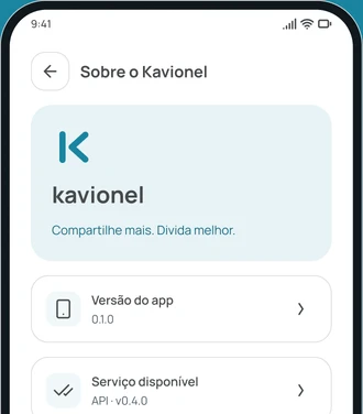 A tela Sobre o Kavionel no app