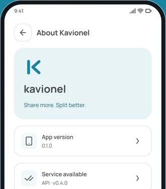 The About Kavionel screen in the app