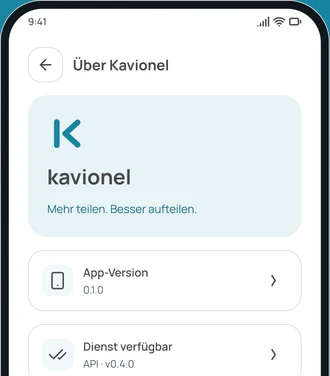 Der Bildschirm Über Kavionel in der App