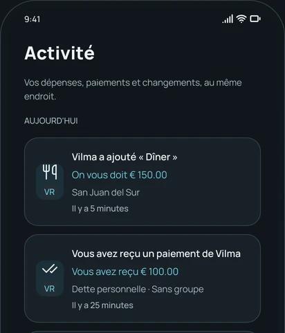 L'écran Activité de l'app