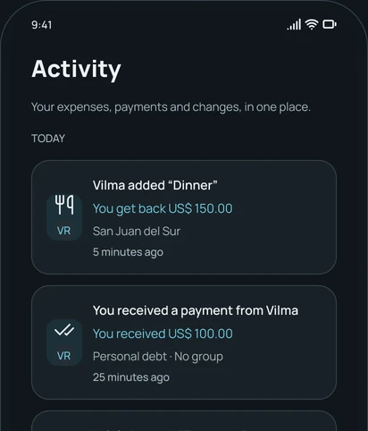 The Activity screen in the app