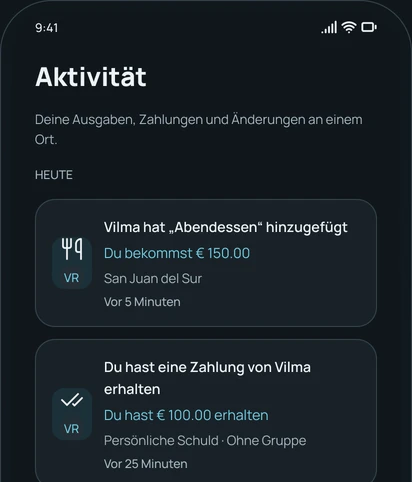 Der Bildschirm Aktivität der App