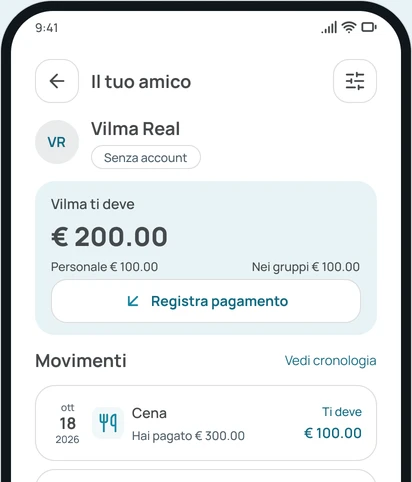 Il saldo con un'amica nell'app