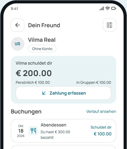 Der Saldo mit einer Freundin in der App