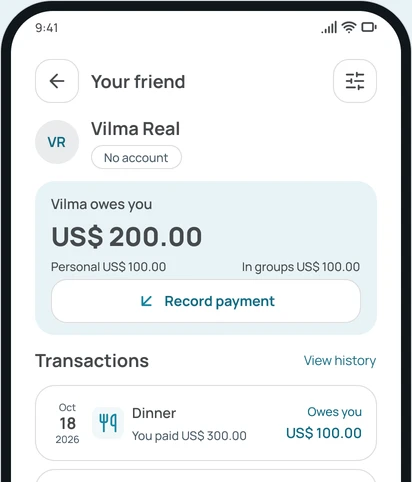 The balance with a friend in the app
