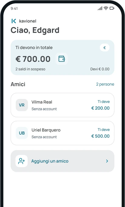 La schermata Amici dell'app