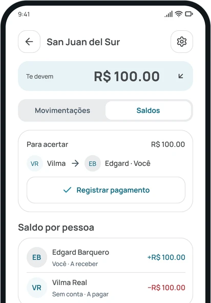 Os saldos de um grupo no app