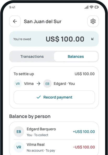 A group's balances in the app