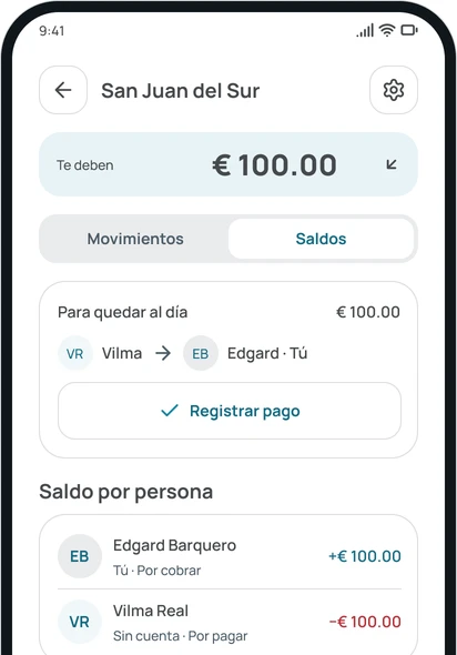 Los saldos de un grupo en la app