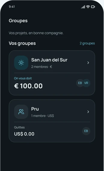 Les groupes en thème sombre