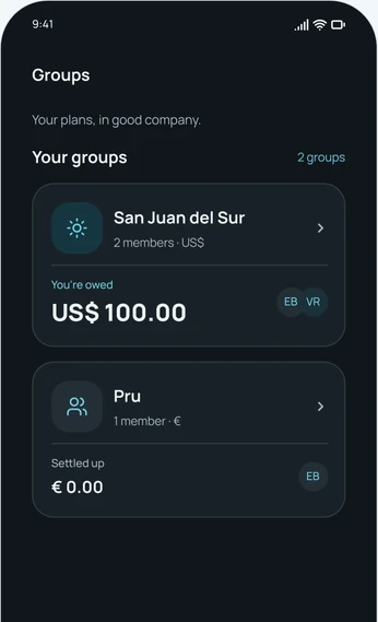 Groups in the dark theme
