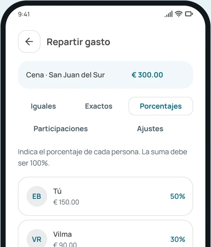 Repartir un gasto por porcentajes en la app