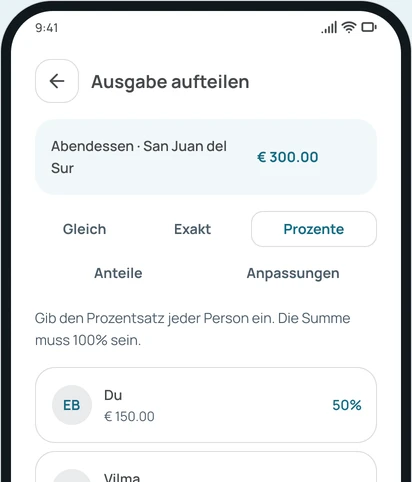 Eine Ausgabe in der App nach Prozenten aufteilen