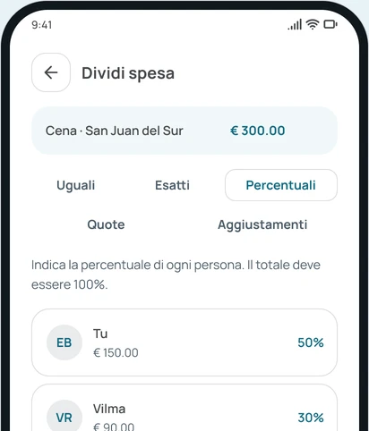 Dividere una spesa in percentuali nell'app