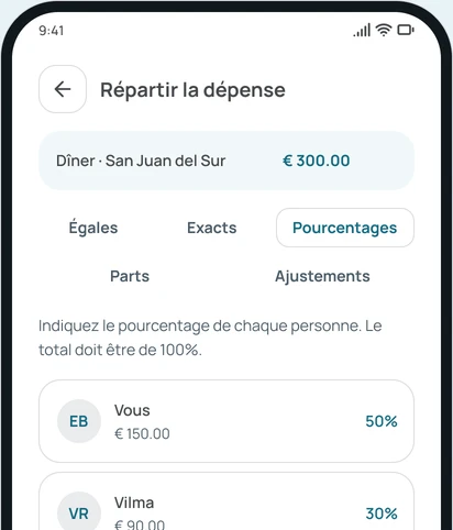Répartir une dépense en pourcentages dans l'app
